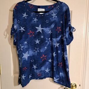 Alfred Dunner Women's Blue Star Print Top